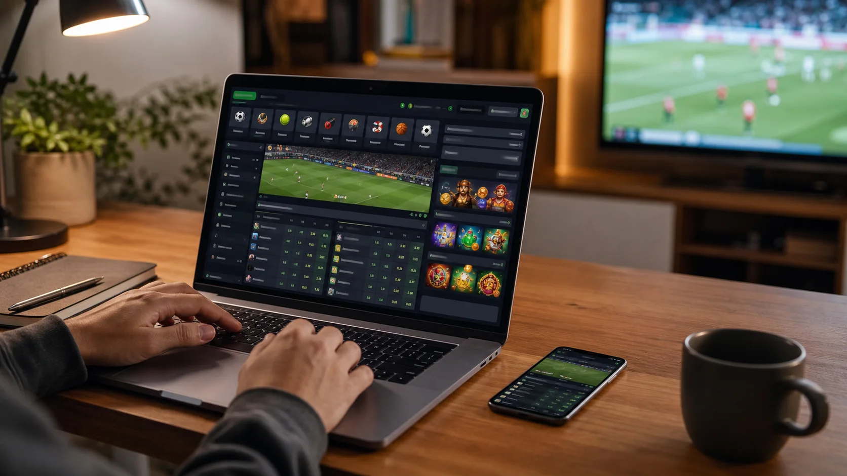 Plataforma fanobet em notebook e celular com apostas esportivas e cassino online